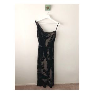 ABS  Black Velvet Maxi One Shoulder Formal Dress